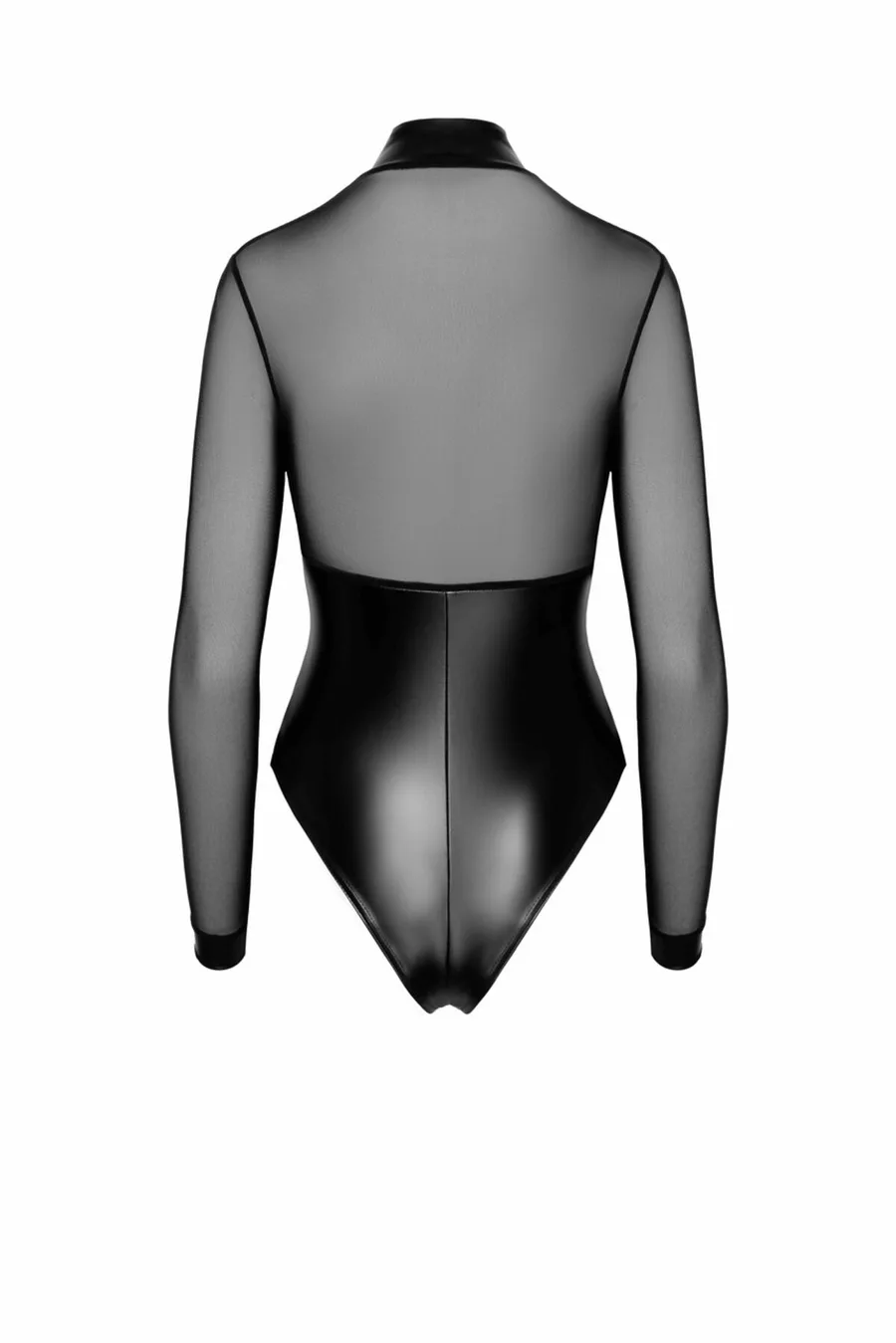 Боді Noir Handmade F321 Edge, S, низ під латекс, верх сітка, блискавка на все тіло, декор кільця