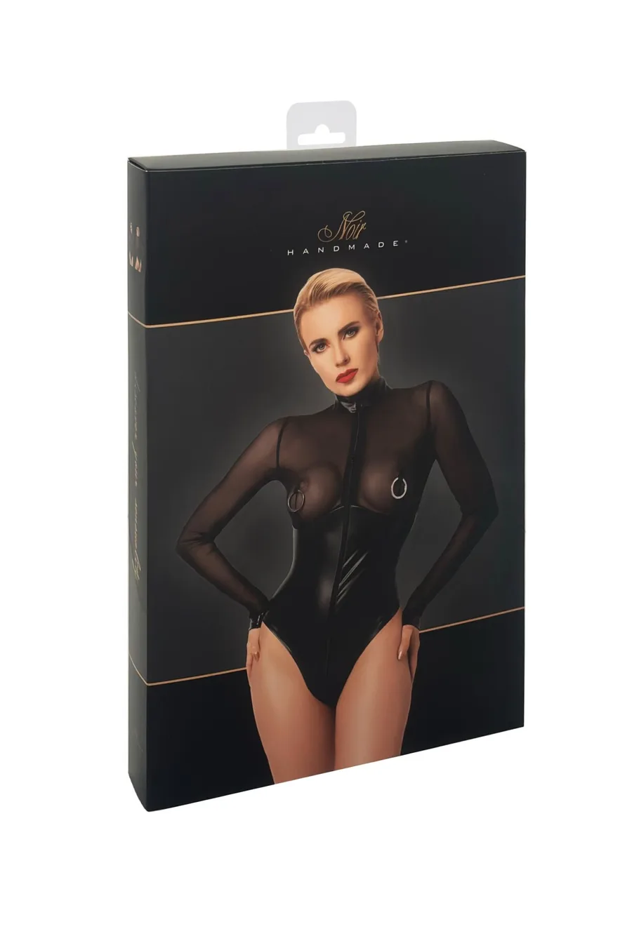 Боди Noir Handmade F321 Edge, XL, низ под латекс, верх сетка, молния на все тело, декор кольца