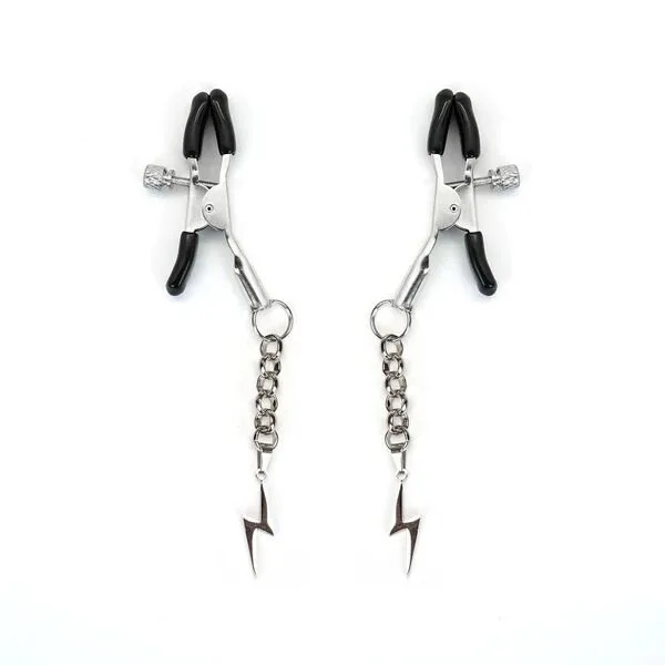 Затискачі для сосків Liebe Seele Lightning Nipple Clamps Silver, підвіска-блискавка