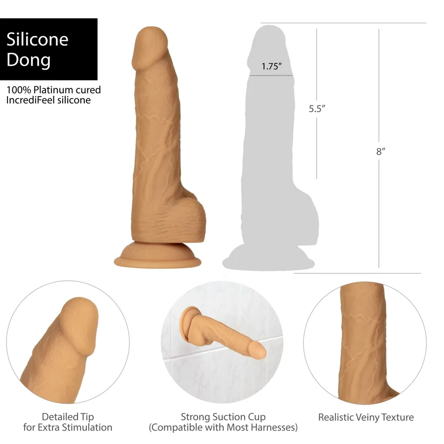 Фалоімітатор ADDICTION Dual Density Silicone Dildo Caramel 8″, присоска, діаметр 4,3 см, віброкуля