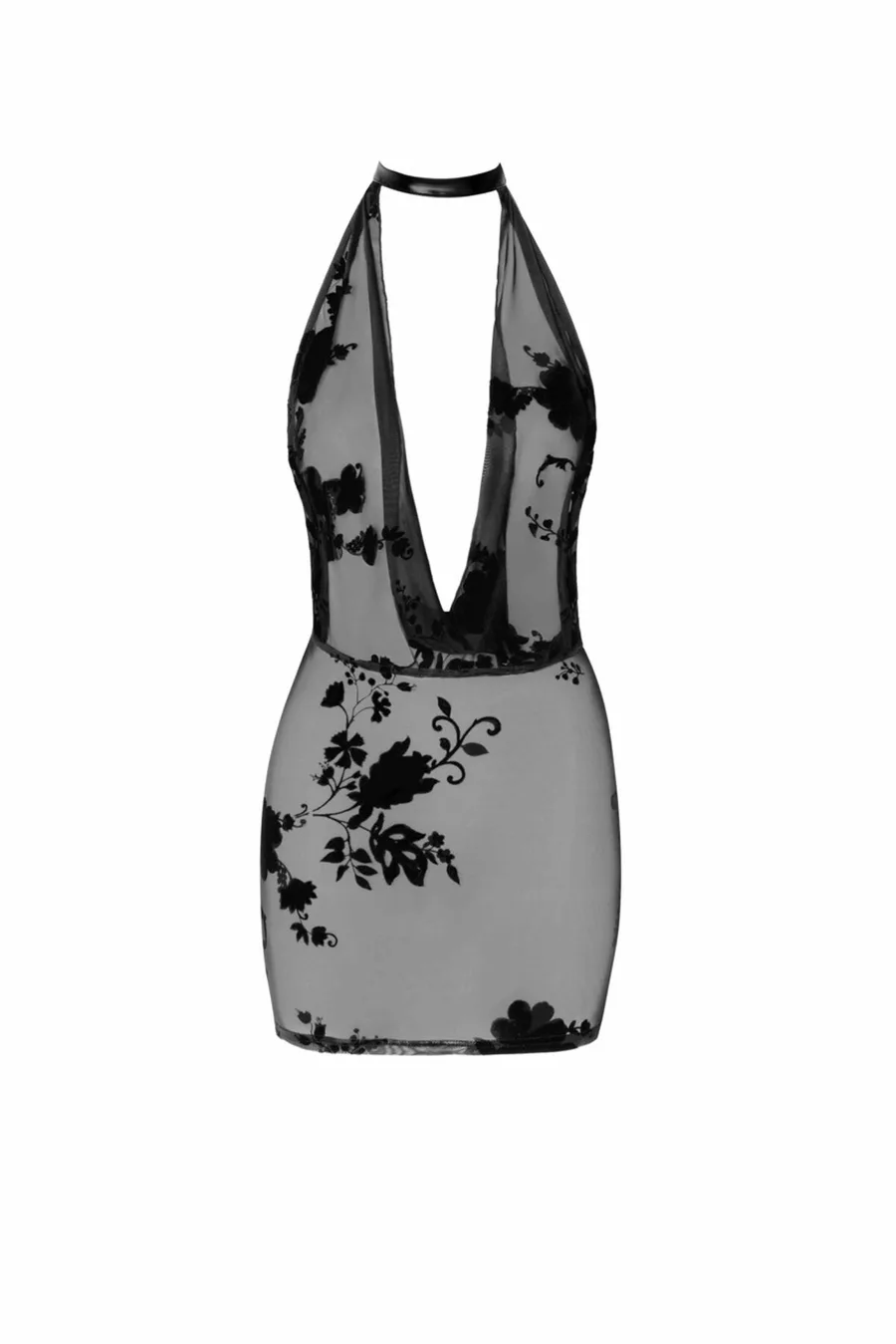 Сукня Noir Handmade F313 Mythos, XL, black, прозора, міні, відкрита спина, декор зі стразів