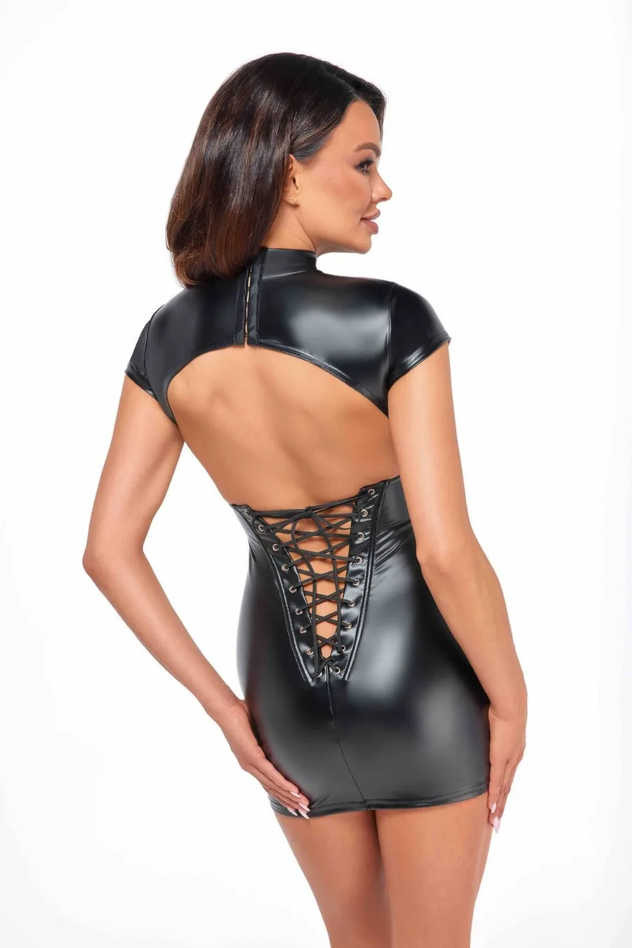 Сукня Noir Handmade F309 Fantasy, XL, black, міні, під латекс, короткий рукав, шнурівка ззаду