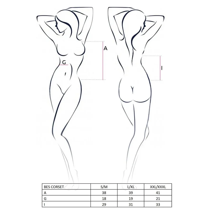 Корсет под латекс с пажами Passion Exclusive BES CORSET XXL/XXXL, black, стринги, шнуровка