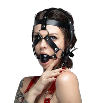 Маска-збруя з кляпом Feral Feelings Head Harness, шкіра
