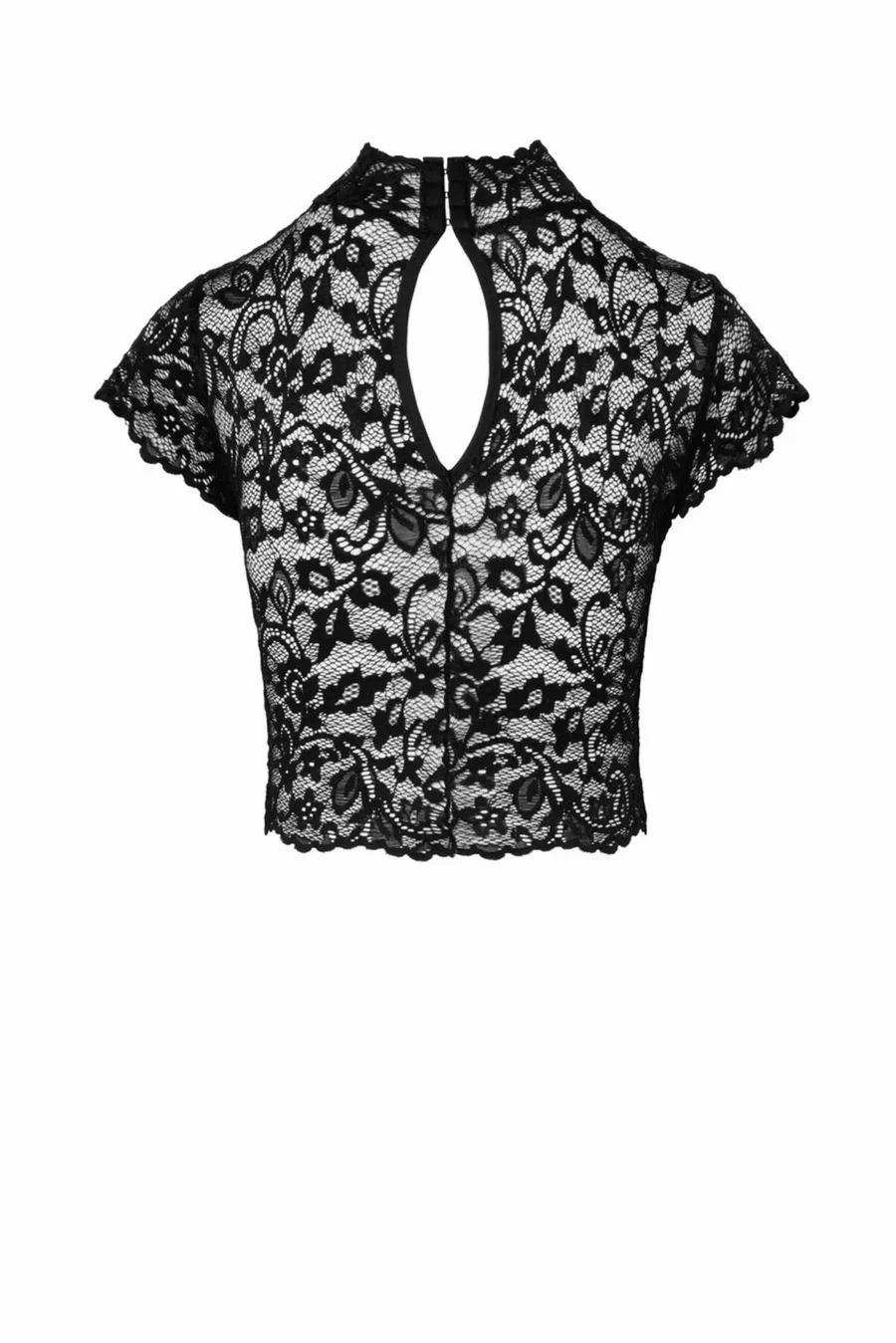 Топ Noir Handmade F303 Essence, S, black, кружевной, короткий рукав, воротник-стойка