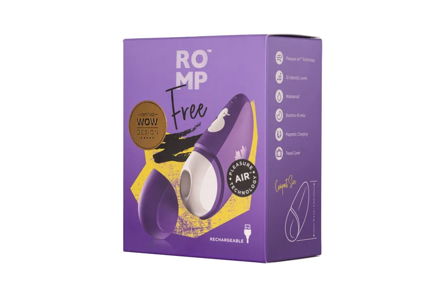 Вакуумный клиторальный стимулятор Romp Free, дорожный чехол, 10 уровней интенсивности