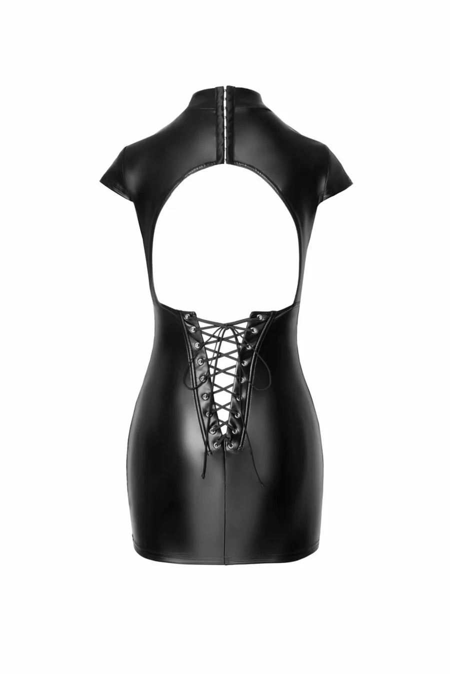 Сукня Noir Handmade F309 Fantasy, S, black, міні, під латекс, короткий рукав, шнурівка ззаду