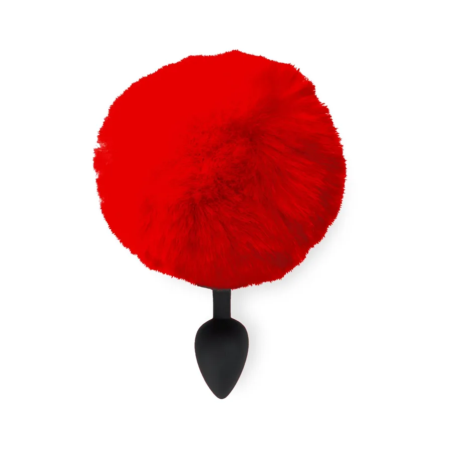 Силіконова анальна пробка М Art of Sex - Silicone Butt plug Rabbit Tail Red, діаметр 3,5 см