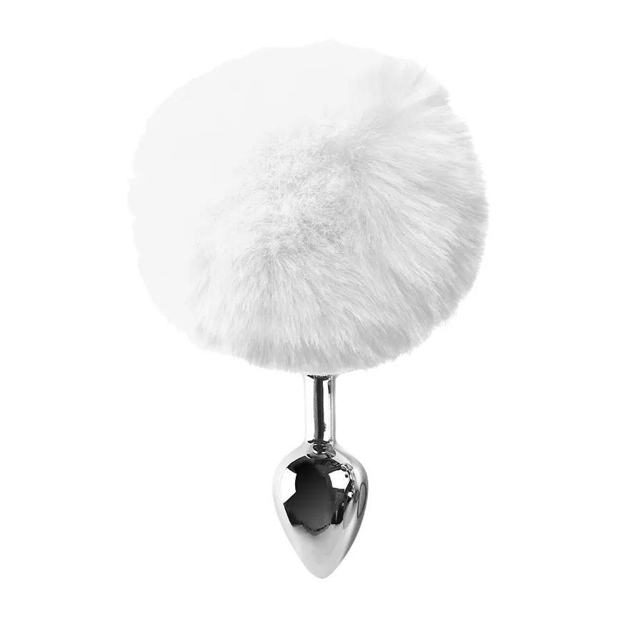 Металева анальна пробка М Art of Sex - Metal Butt plug Rabbit Tail White, діаметр 3,4 см