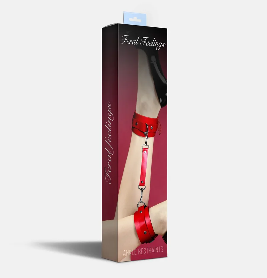 Поножи Feral Feelings – Ankle Restraints Red, натуральная кожа