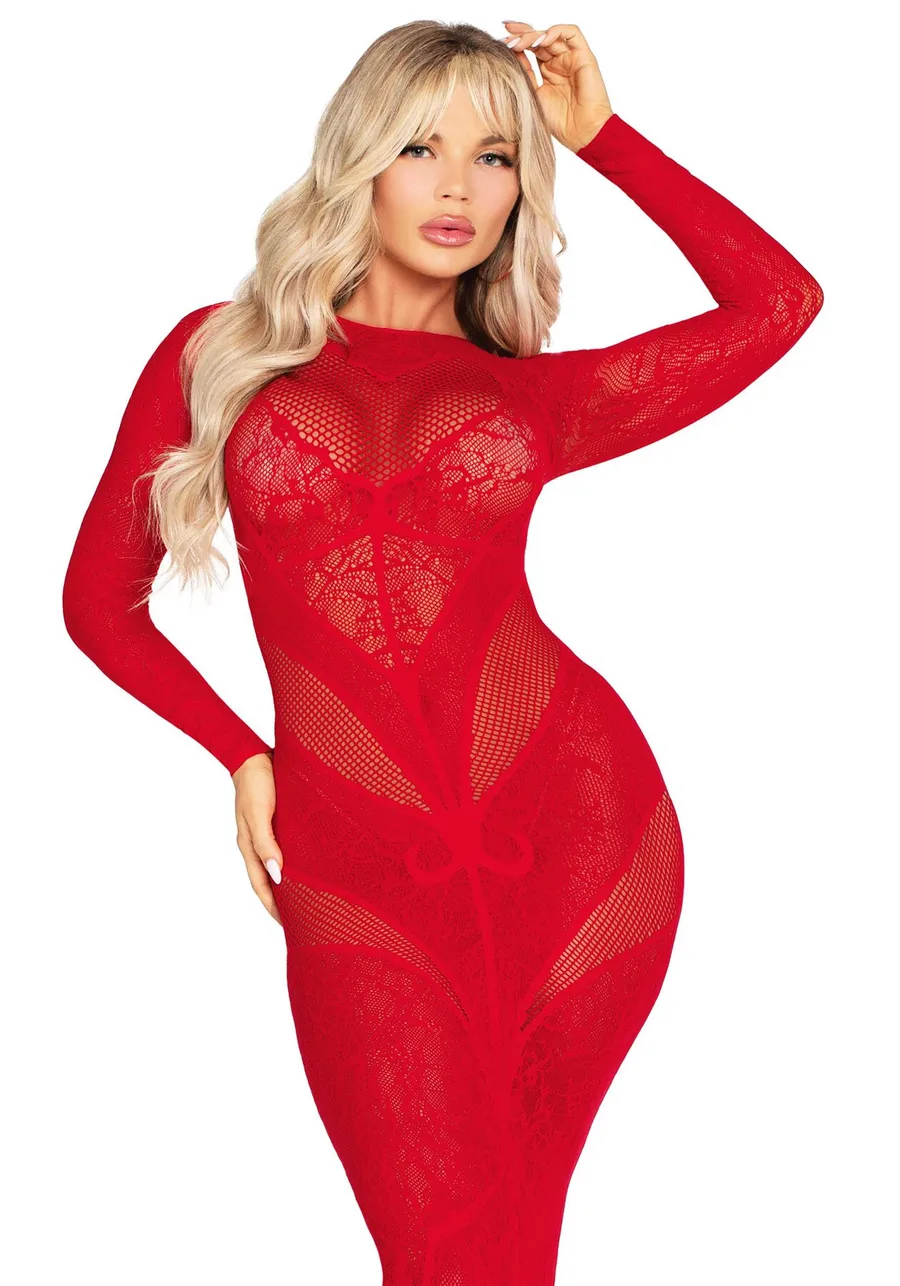 Платье Leg Avenue Lace and Net Bodycon Gown One Size, Red