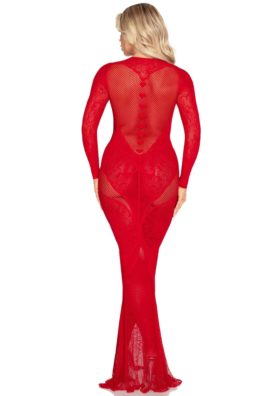 Платье Leg Avenue Lace and Net Bodycon Gown One Size, Red