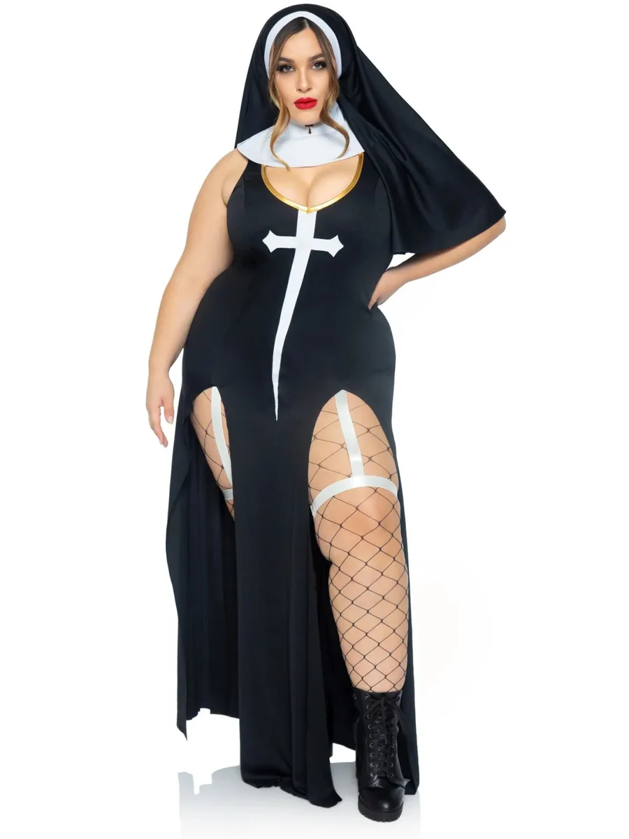 Костюм монашки-грешницы Leg Avenue Sultry Sinner 1X-2X, платье, головной убор, воротник