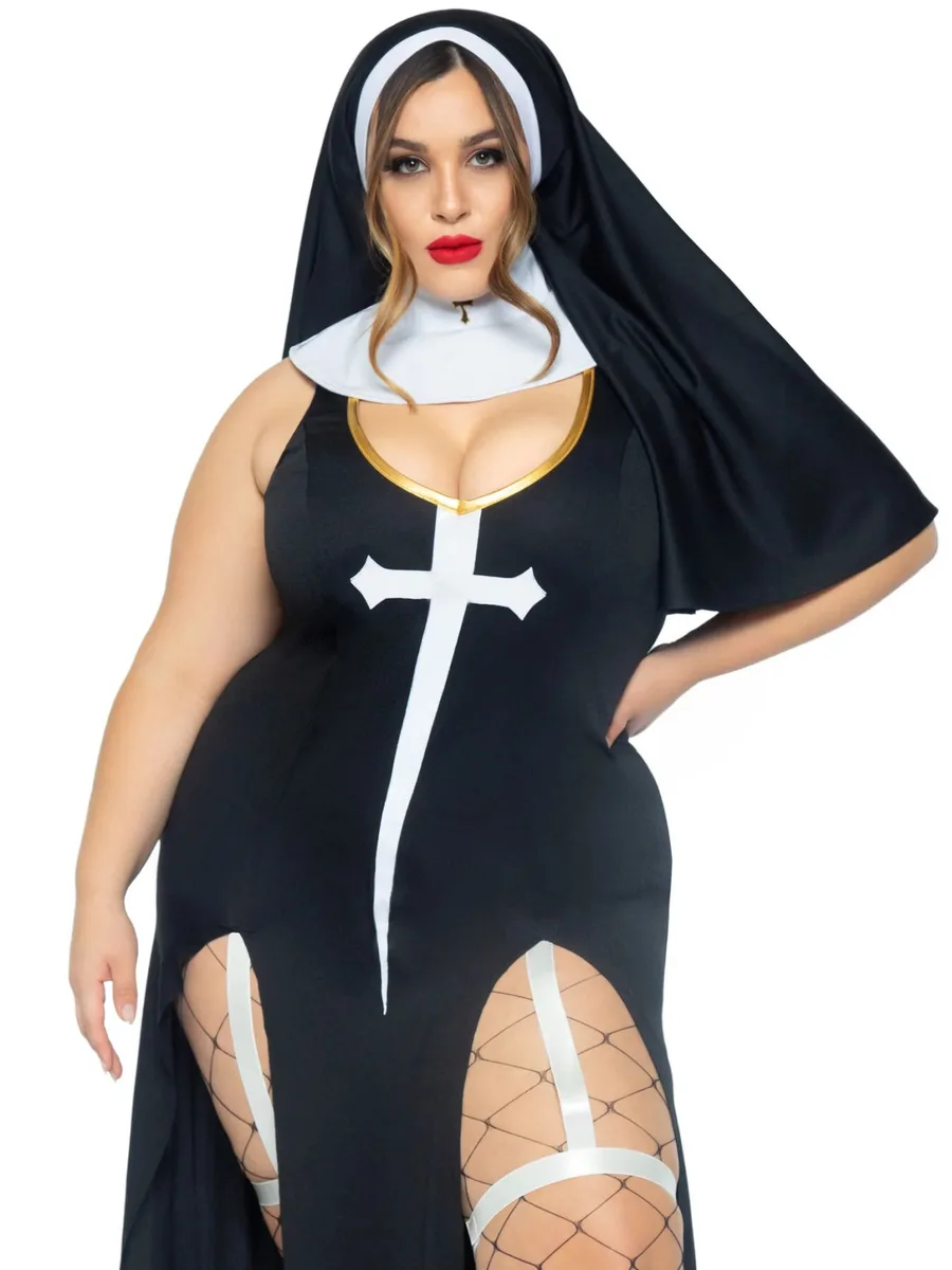 Костюм монашки-грешницы Leg Avenue Sultry Sinner 1X-2X, платье, головной убор, воротник