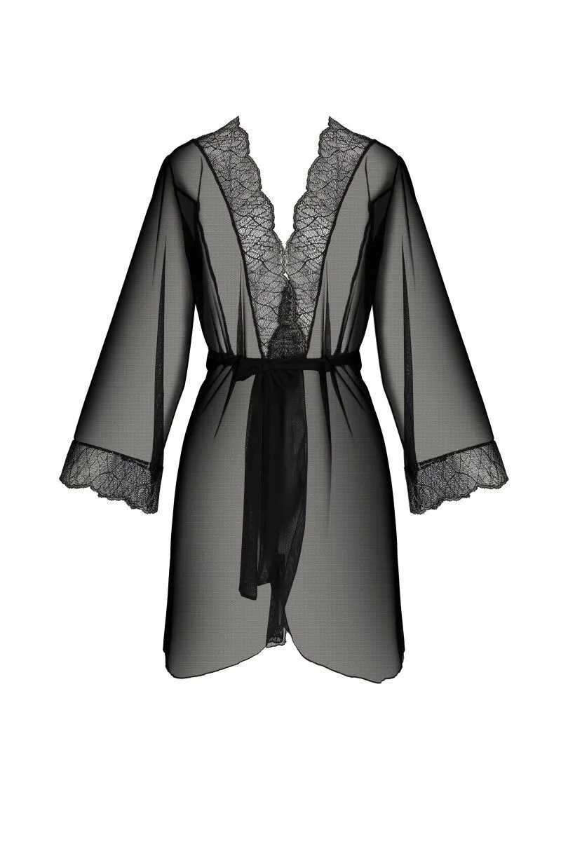Пеньюар Passion AMBERLY PEIGNOIR black, S/M, пояс в комплекте