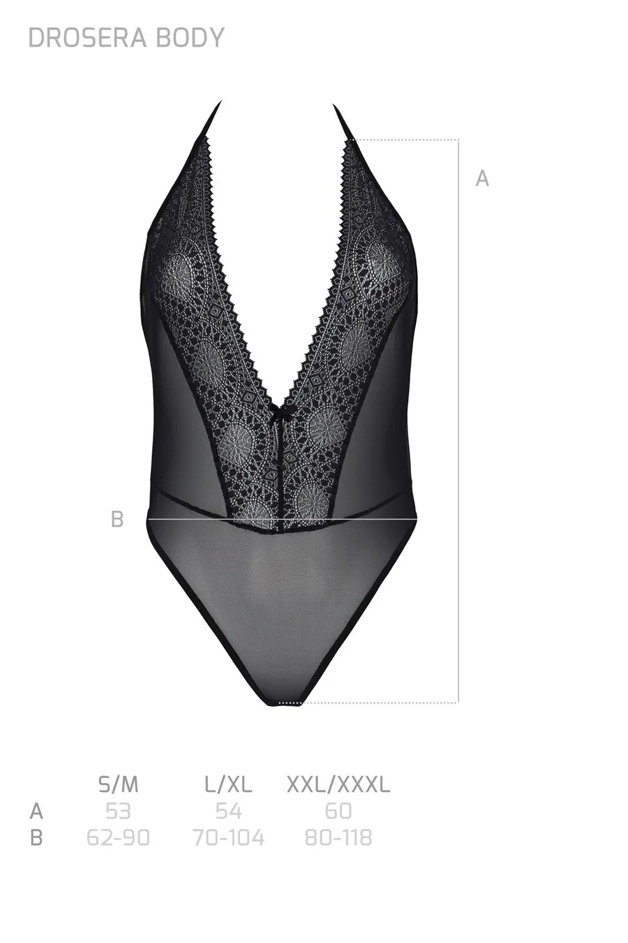 Боди Passion DROSERA BODY black, L/XL, высокие вырезы, верх на завязках