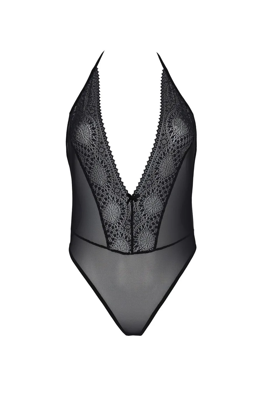 Боди Passion DROSERA BODY black, S/M, высокие вырезы, верх на завязках