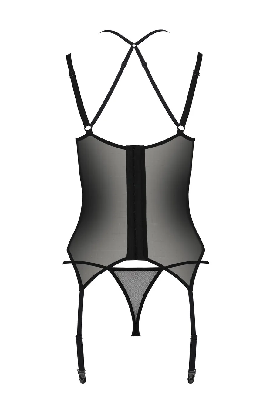 Корсет Passion DROSERA CORSET black, S/M, с креплениями для чулок, трусики в комплекте