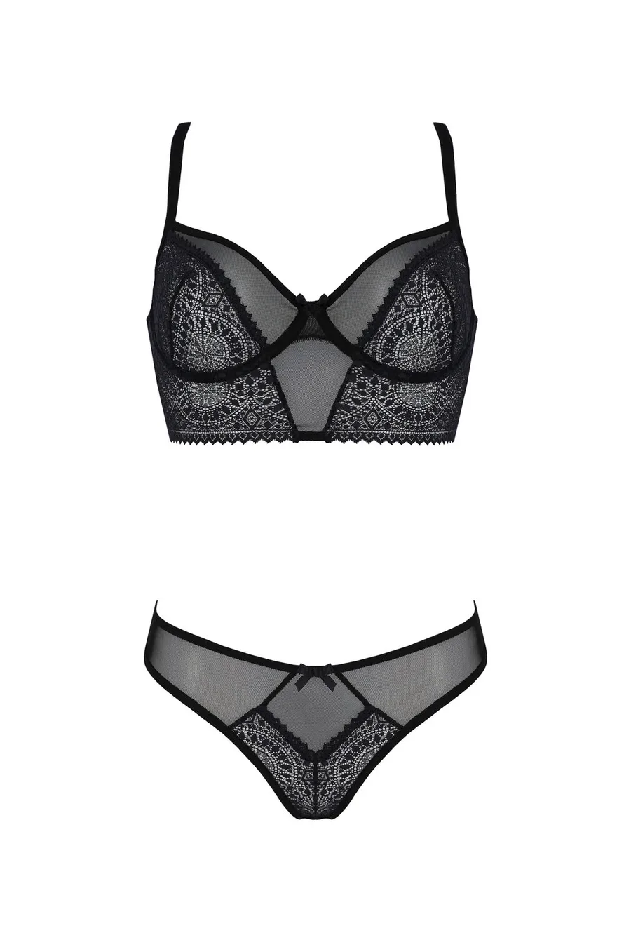 Комплект Passion DROSERA SET black, XXL/XXXL, сітка+мереживо, бюстьє та трусики танга