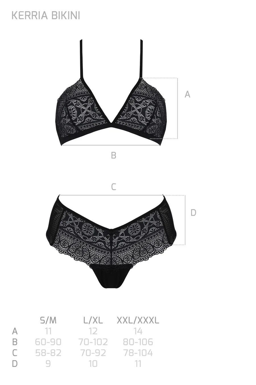 Комплект Passion KERRIA BIKINI black, L/XL, бралетт и трусики-бикини