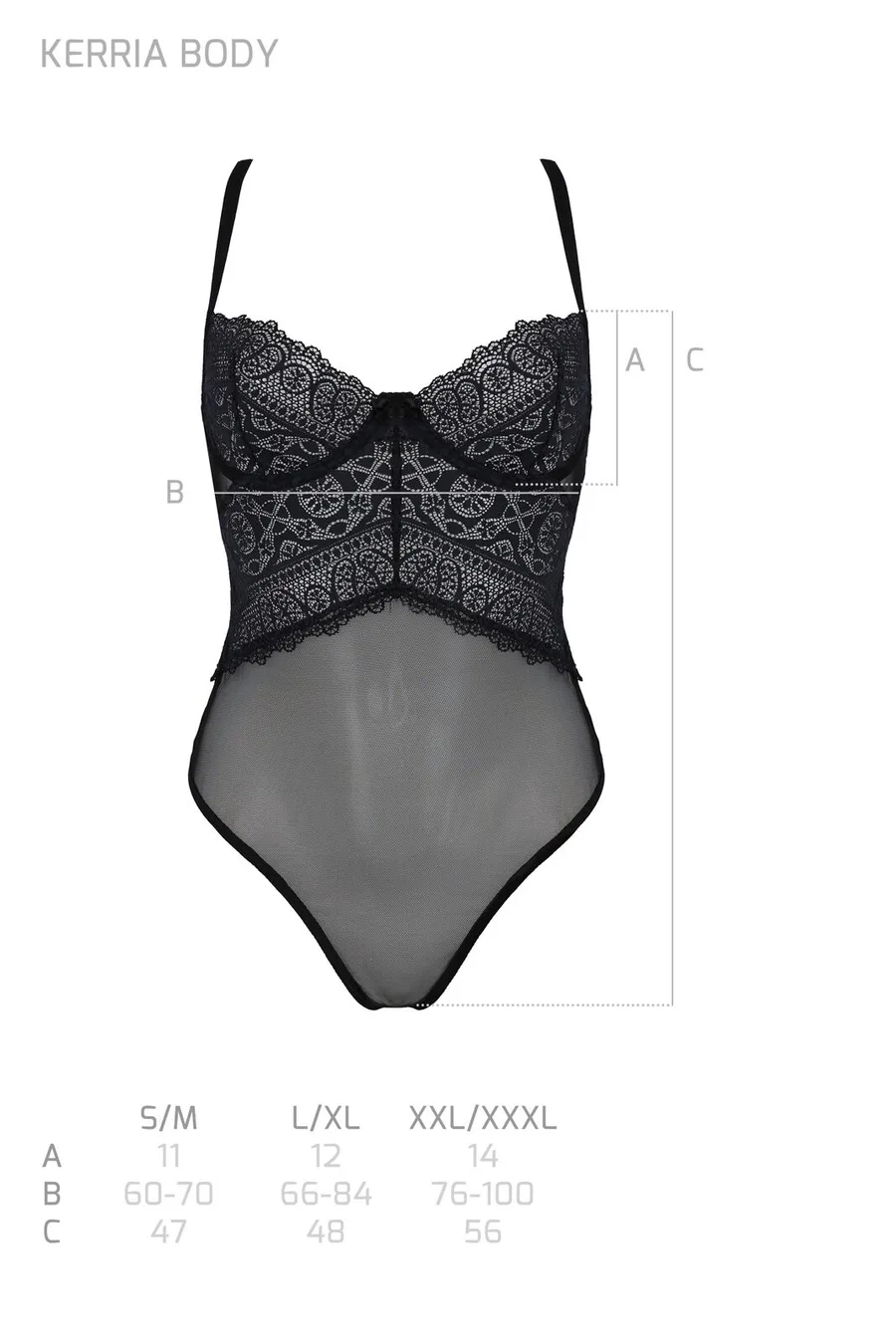 Боди Passion KERRIA BODY black, L/XL, с высокими вырезами и верхом балконет