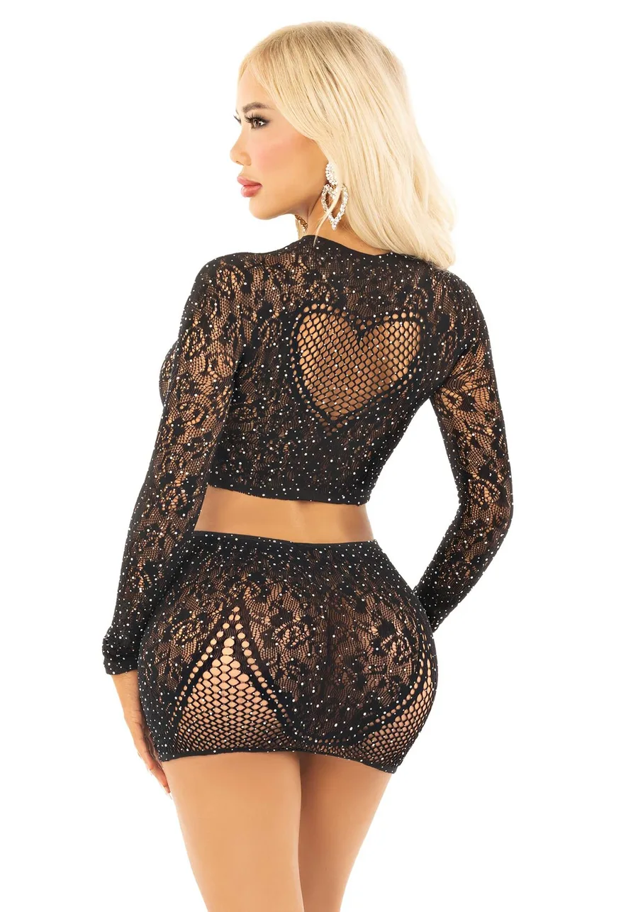 Комплект Leg Avenue Rhinestone Crop Top and Mini Skirt One Size, Black