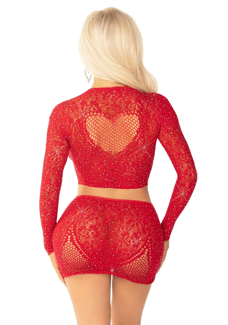 Комплект Leg Avenue Rhinestone Crop Top and Mini Skirt One Size, Red