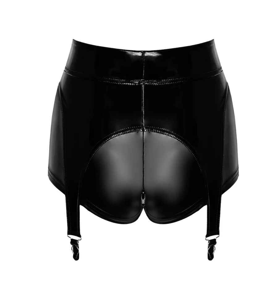 Шортики Noir Handmade F325 Glam, 3XL, black, вініл, висока талія, кріплення для панчіх, з доступом