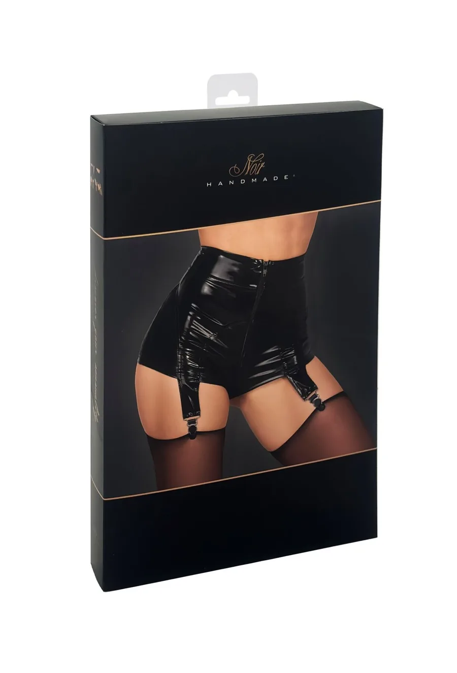 Шортики Noir Handmade F325 Glam, 3XL, black, вініл, висока талія, кріплення для панчіх, з доступом