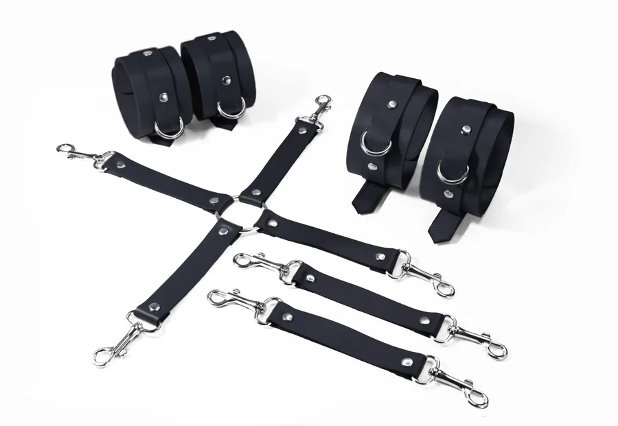 Набір для БДСМ Feral Feelings BDSM Kit 3 Black, наручники, поножі, хрестовина