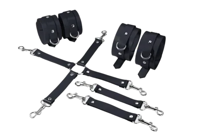 Набір для БДСМ Feral Feelings BDSM Kit 3 Black, наручники, поножі, хрестовина