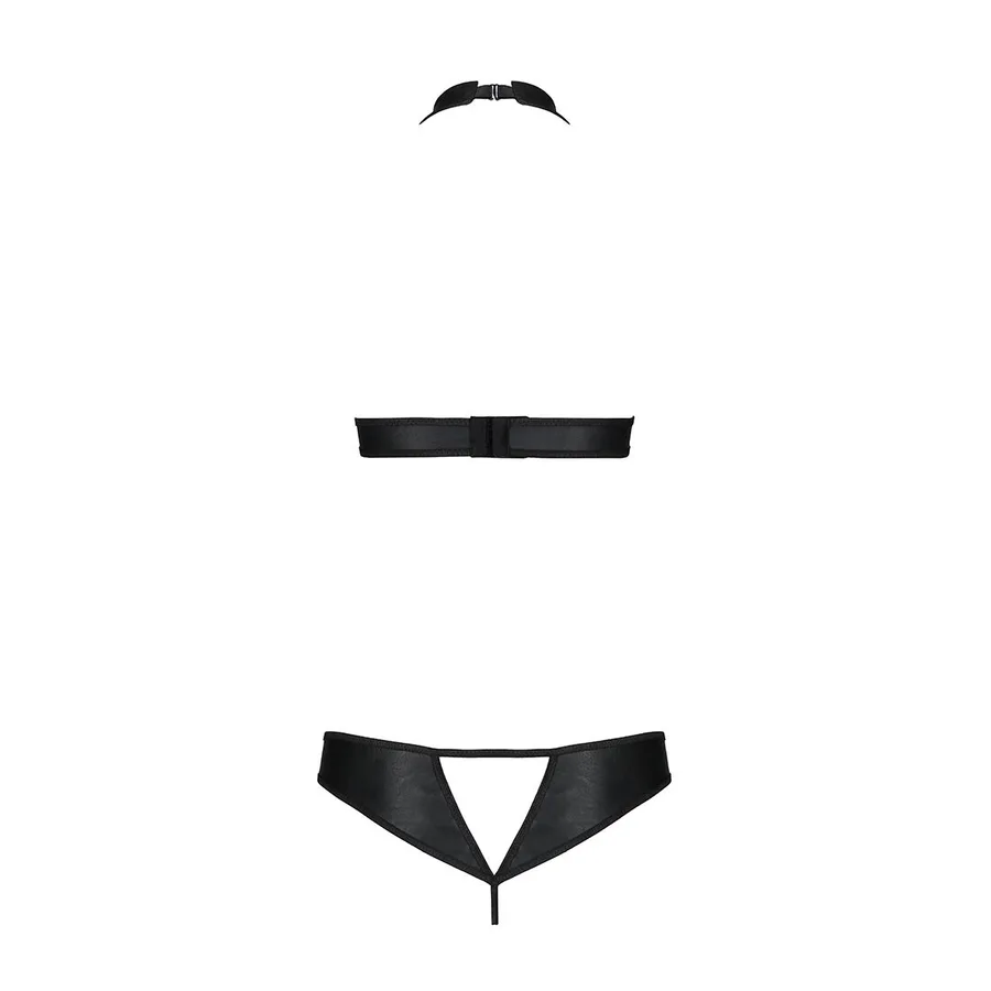 Комплект открытый топ и трусики из эко-кожи с люверсами Passion MALWIA SET Open Bra XXL/XXXL black