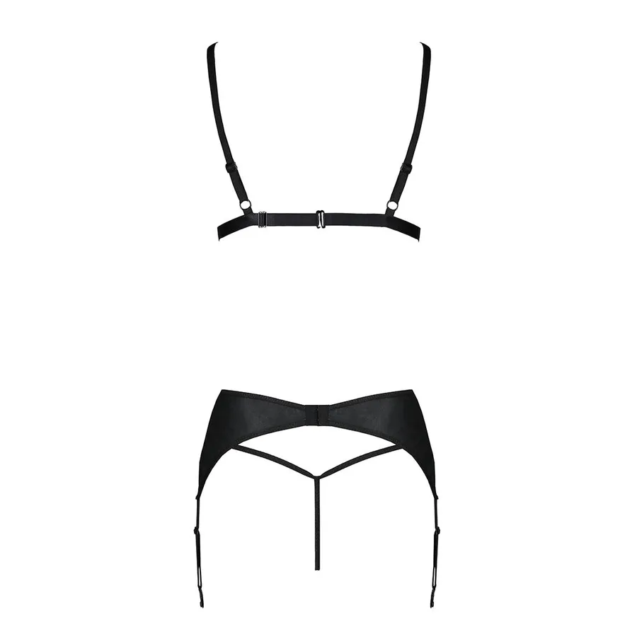 Комплект з екошкіри Passion MILEY SET L/XL, black, трусики, бюстгальтер, пояс для панчіх
