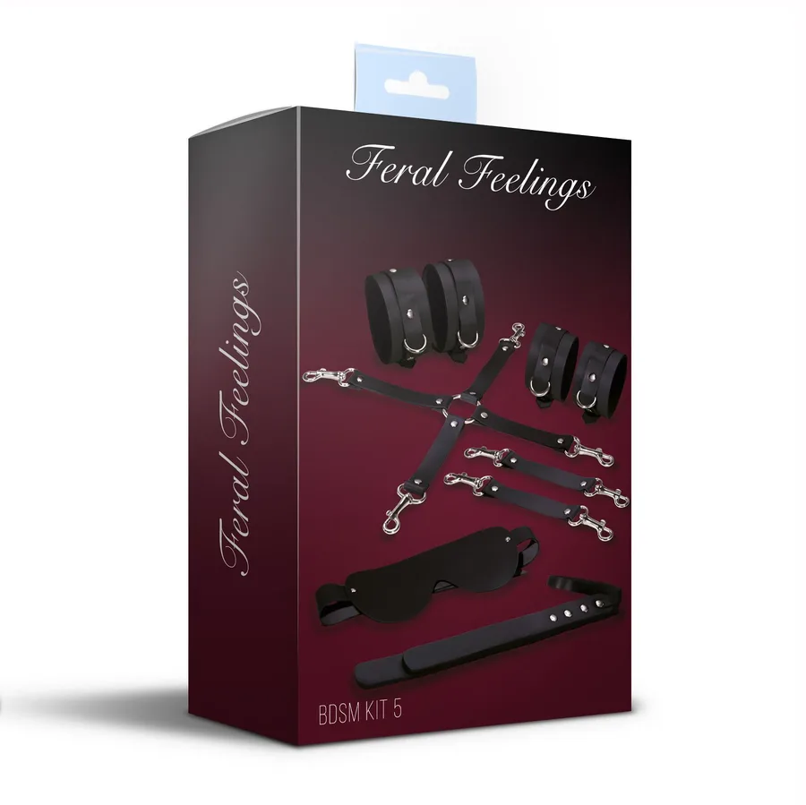 Набір Feral Feelings BDSM Kit 5 Black, наручники, поножі, хрестовина, маска, падл