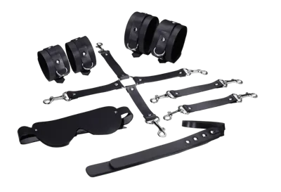 Набір Feral Feelings BDSM Kit 5 Black, наручники, поножі, хрестовина, маска, падл