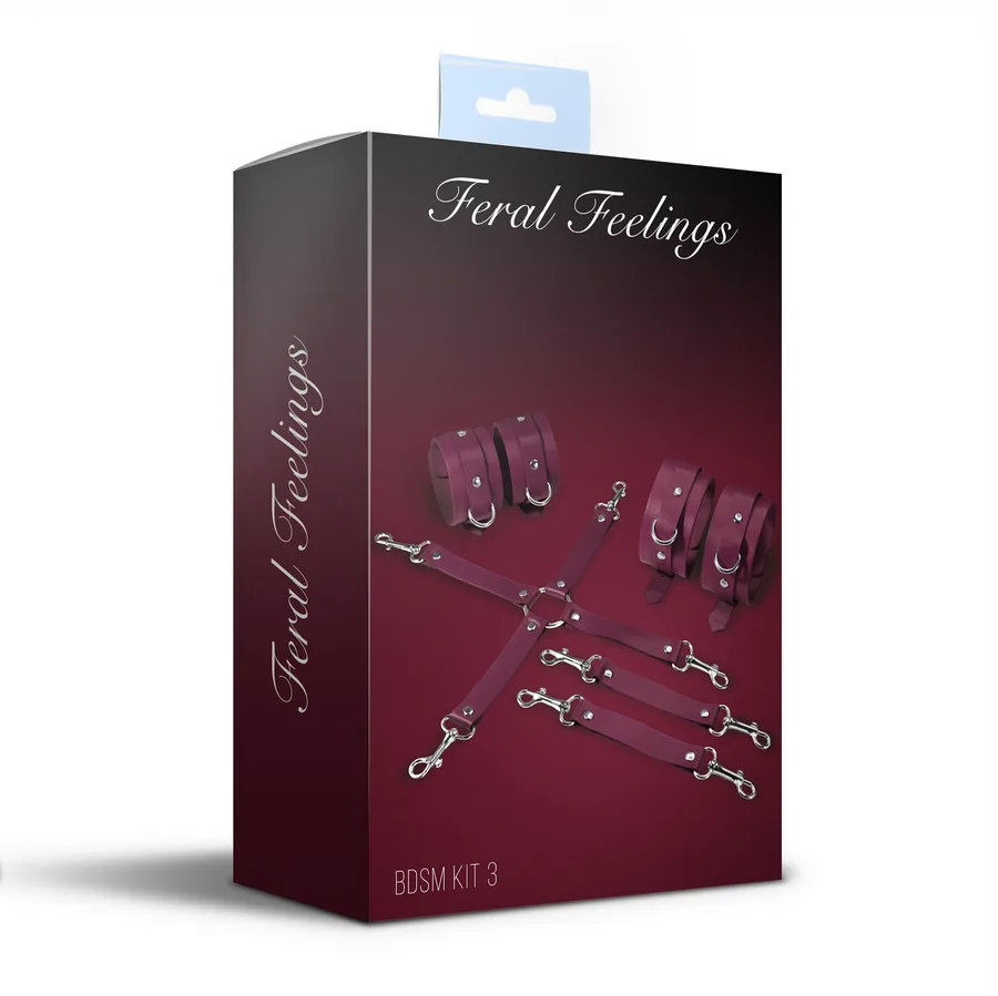 Набір для БДСМ Feral Feelings BDSM Kit 3 Burgundy, наручники, поножі, хрестовина