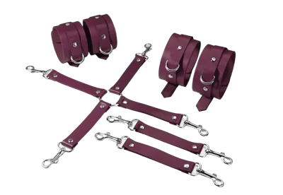 Набір для БДСМ Feral Feelings BDSM Kit 3 Burgundy, наручники, поножі, хрестовина