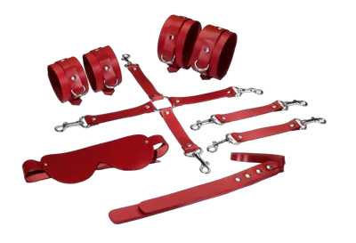 Набір Feral Feelings BDSM Kit 5 Red, наручники, поножі, хрестовина, маска, падл