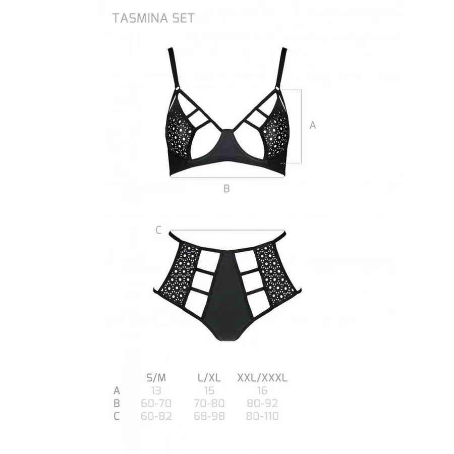 Розпродаж!!! Комплект з екошкіри Passion Tamaris Set black L/XL, бюстгальтер та трусики