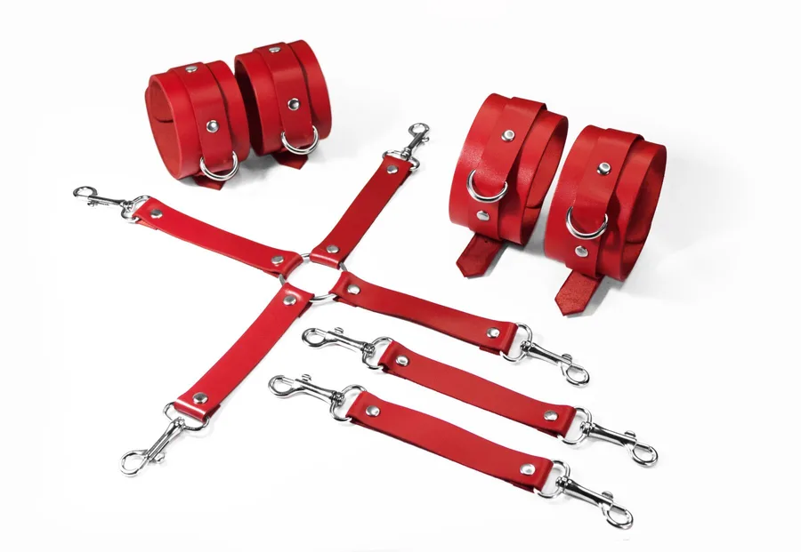 Набір для БДСМ Feral Feelings BDSM Kit 3 Red, наручники, поножі, хрестовина