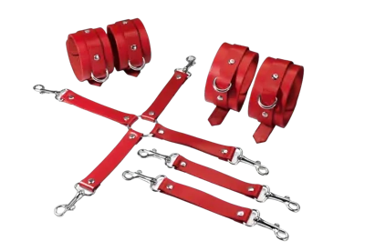 Набір для БДСМ Feral Feelings BDSM Kit 3 Red, наручники, поножі, хрестовина