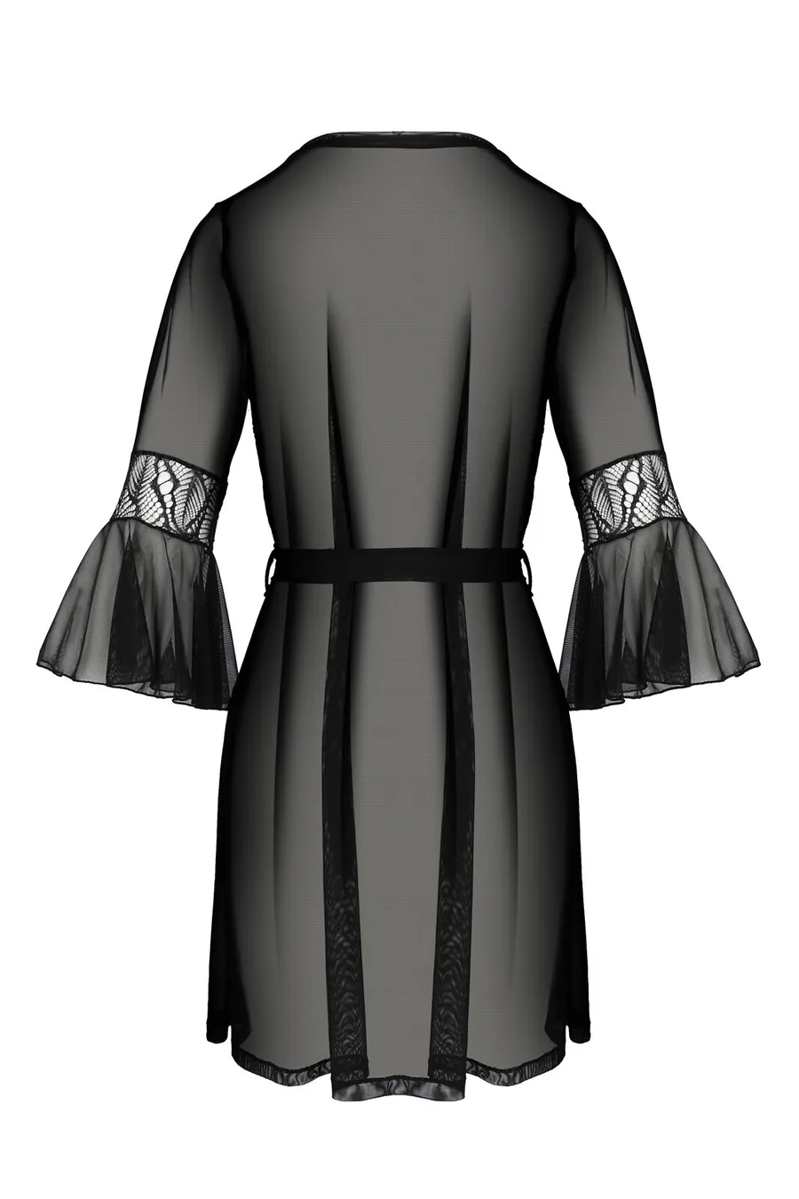 Пеньюар Passion LEAFA PEIGNOIR black S/M, довжина трохи вище коліна, широкі рукави, зав'язується на пояс