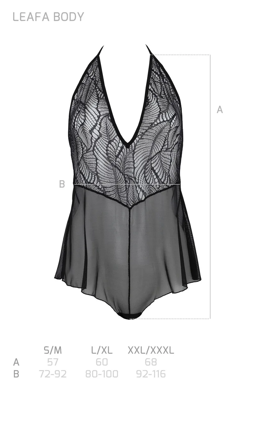 Боди Passion LEAFA BODY black, L/XL, на завязках, мягкая чашка, низ в виде шортиков