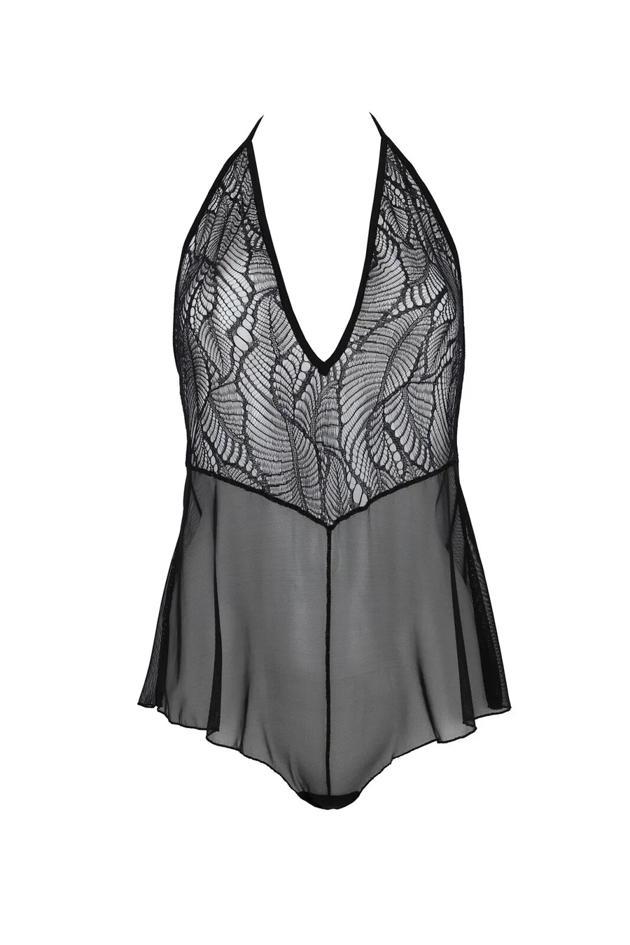 Боді Passion LEAFA BODY black S/M, на зав'язках, м'яка чашка, низ у вигляді шортиків