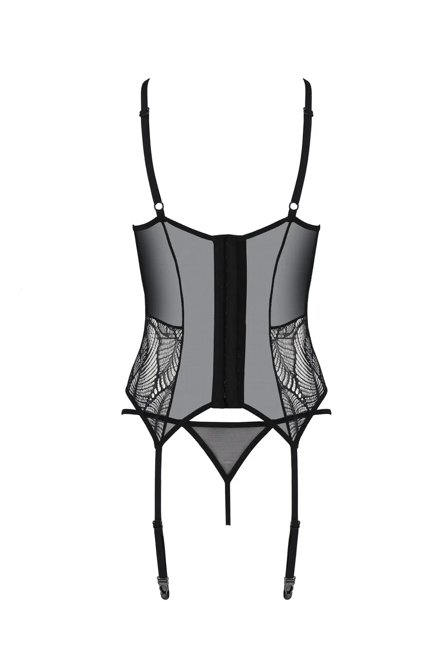 Корсет Passion LEAFA CORSET black L/XL, м'які чашки, затискачі для панчіх, стрінги в комплекті