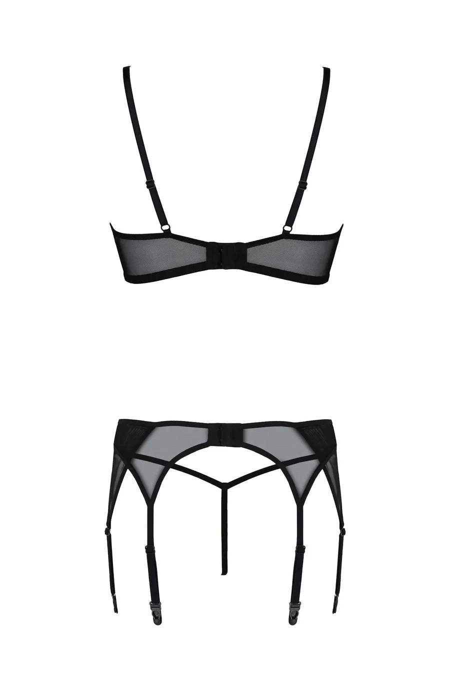 Комплект Passion LEAFA SET black, XXL/XXXL, мереживо+сітка, бюстгальтер на кісточках, стрінги, пояс для панчіх