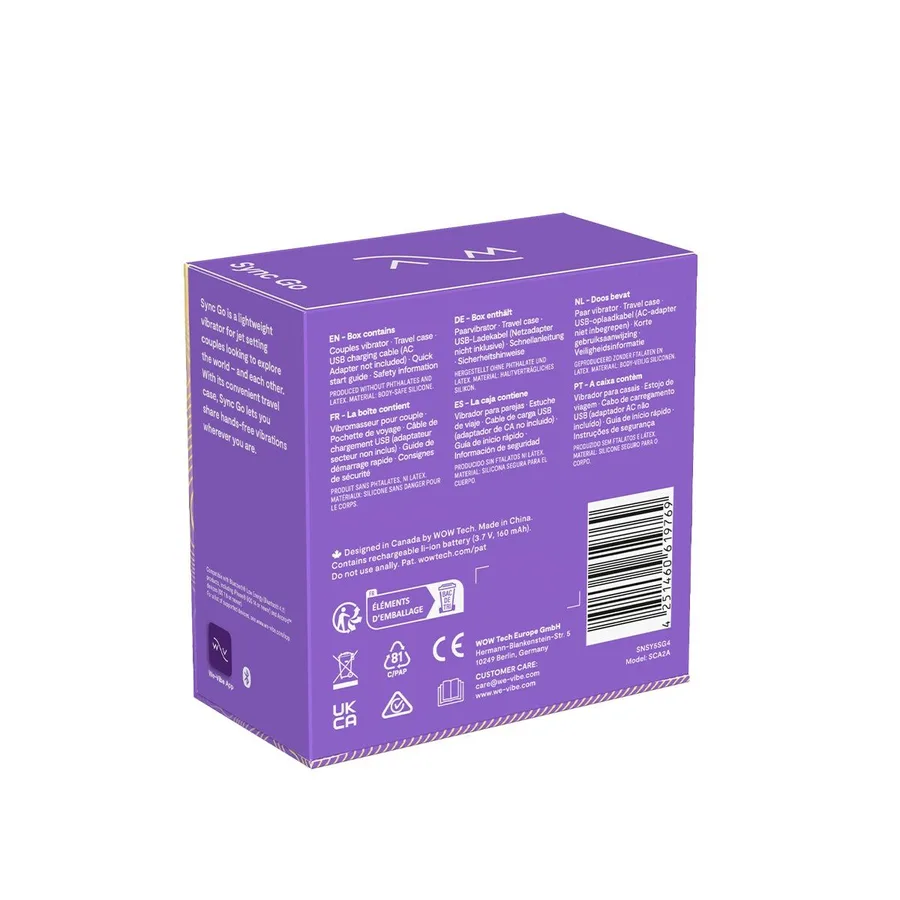 Смарт-вибратор для пар We-Vibe Sync GO Light Purple, тревел-кейс