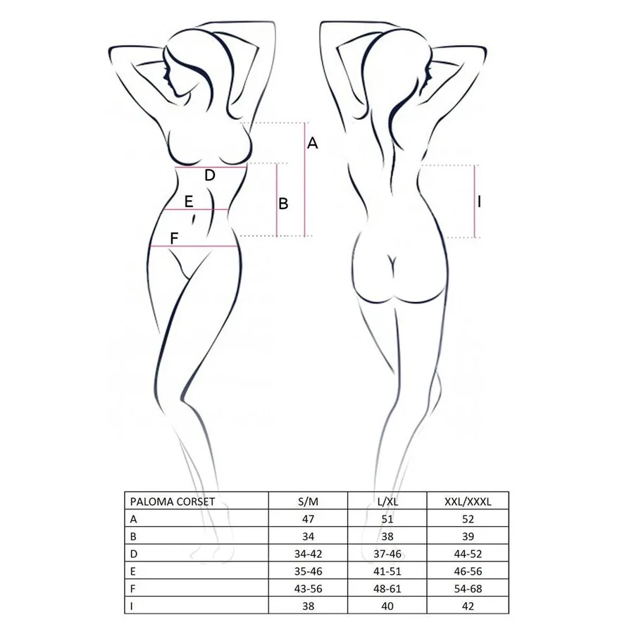 Корсет-сорочка с пажами Passion PALOMA CORSET L/XL, white, трусики, полупрозрачный