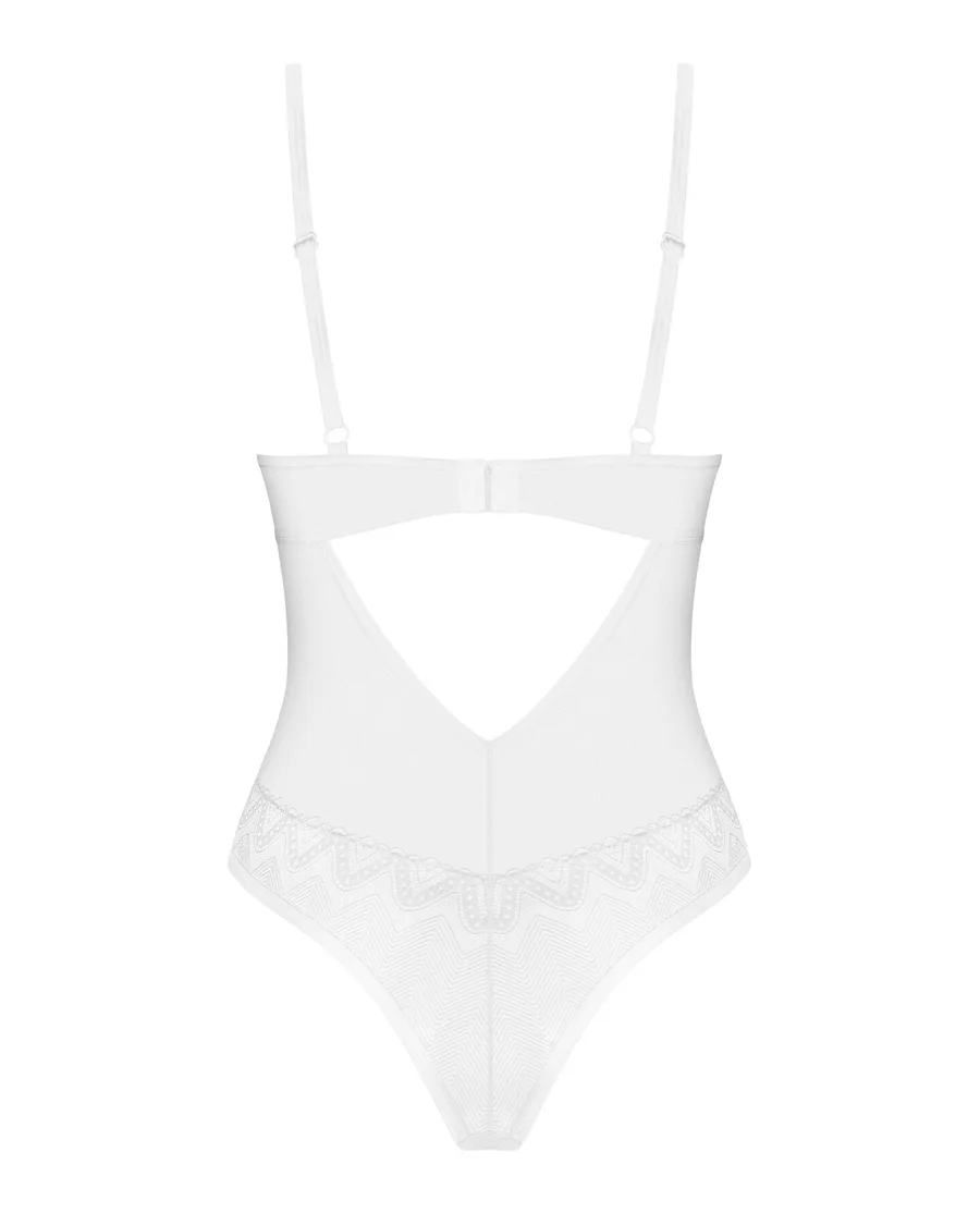 Боді Obsessive Alissium Teddy White, M/L, ліф з м’якою чашкою, високі вирізи для ніг