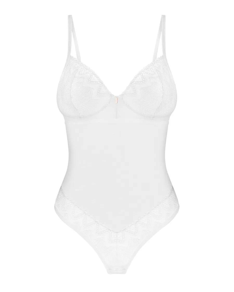 Боді Obsessive Alissium Teddy White, XL/2XL, ліф з м’якою чашкою, високі вирізи для ніг